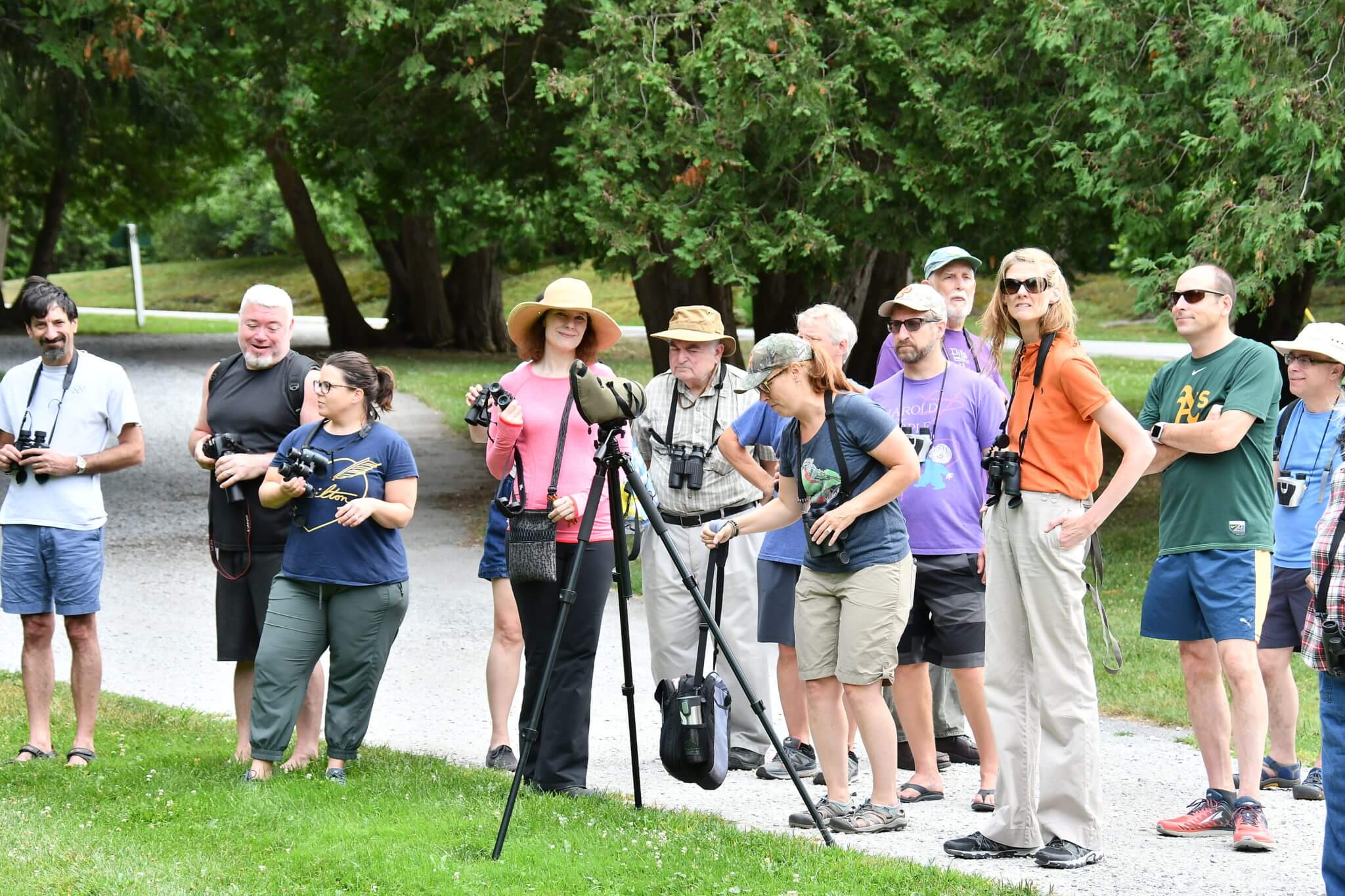 group of adult guests birdwatching